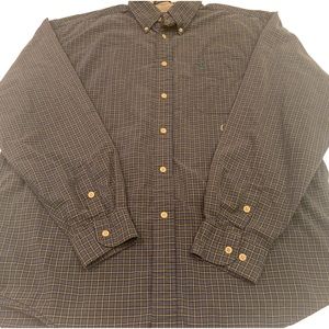 Tommy Hilfiger Mens Size XL Gray Tan Plaid Button Front Long Sleeve